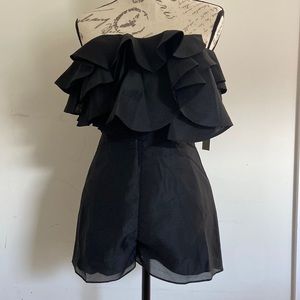 Keep Sake Solid Black Ruffle Cocktail Off Shoulder Romper 😄